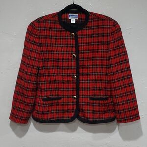 Vintage Pendleton Virgin Wool Red Plaid Blazer Jacket Size 10